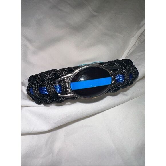 Police Thin Blue Line Woven Bracelet NIP - Picture 2 of 3